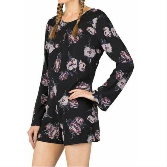 Cleobella Ellie Playsuit Black Floral Women's Open Back Romper - Picture 2 of 16